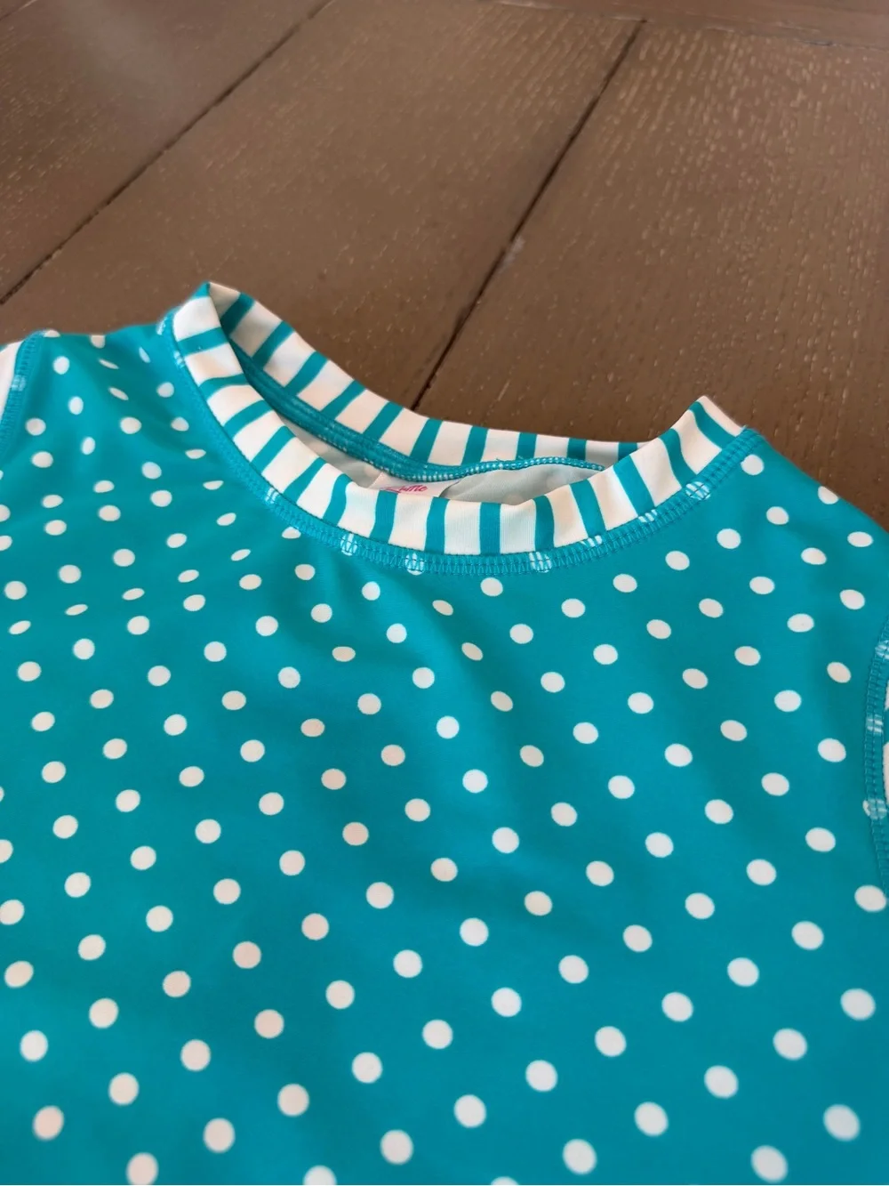 Ruffle Butts Kids Swimwear Girls Polka Dot Teal Long-Sleeve Rash Guard Size 6